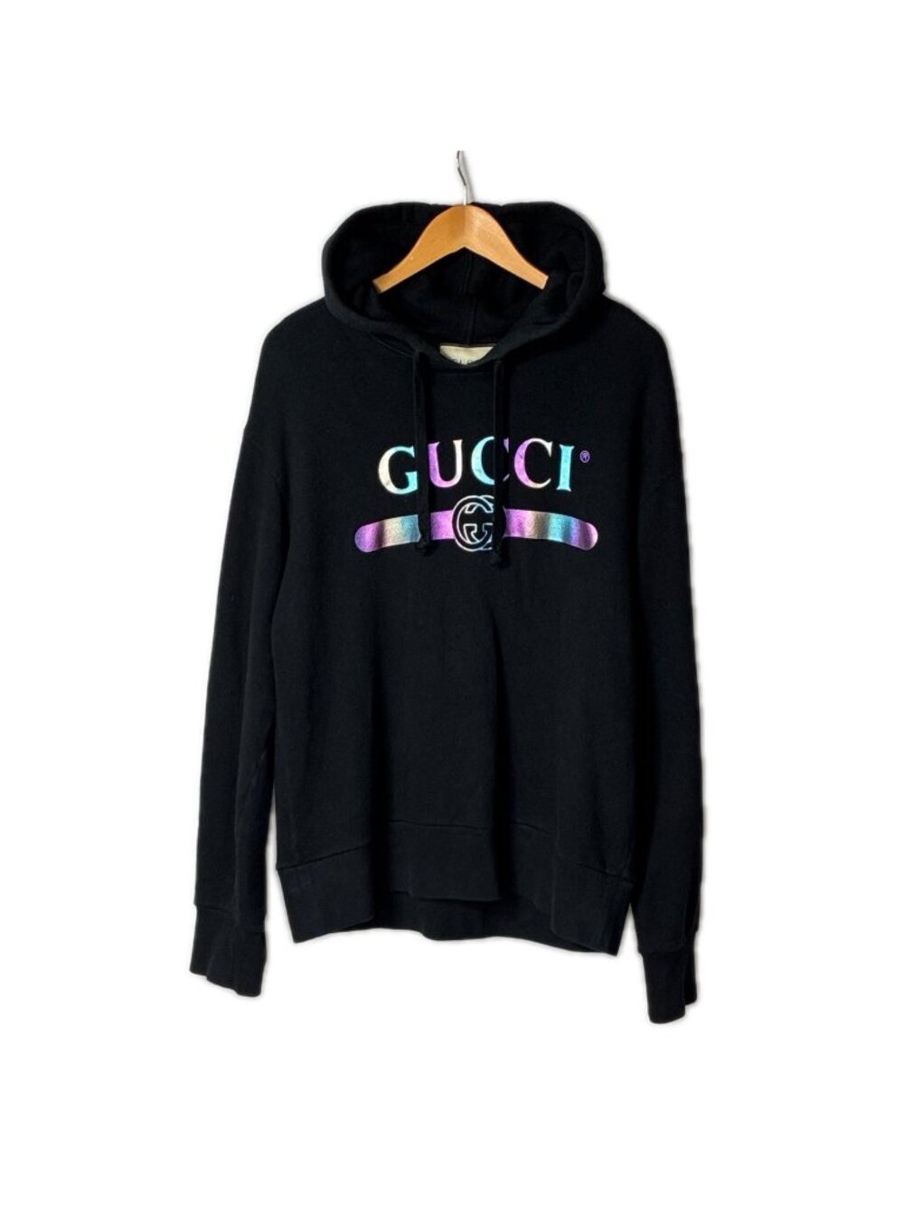 Gucci Pullover Hoodie Rainbow Logo Print Black S